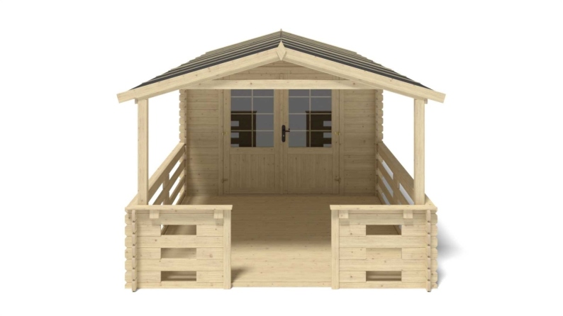 Casetta da giardino in legno con veranda e tettoia - 21m2 - 3x4m - 28mm - colore: naturale