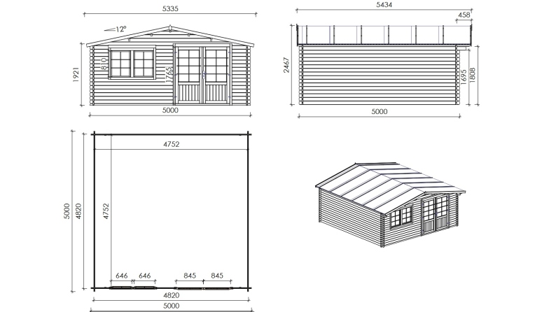 Casetta da giardino in legno - 25m2 - 5x5m - 34mm - colore: naturale