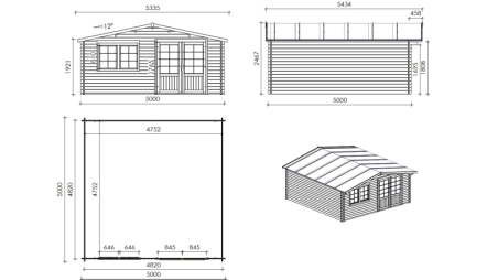 Casetta da giardino in legno - 25m2 - 5x5m - 34mm - colore: naturale