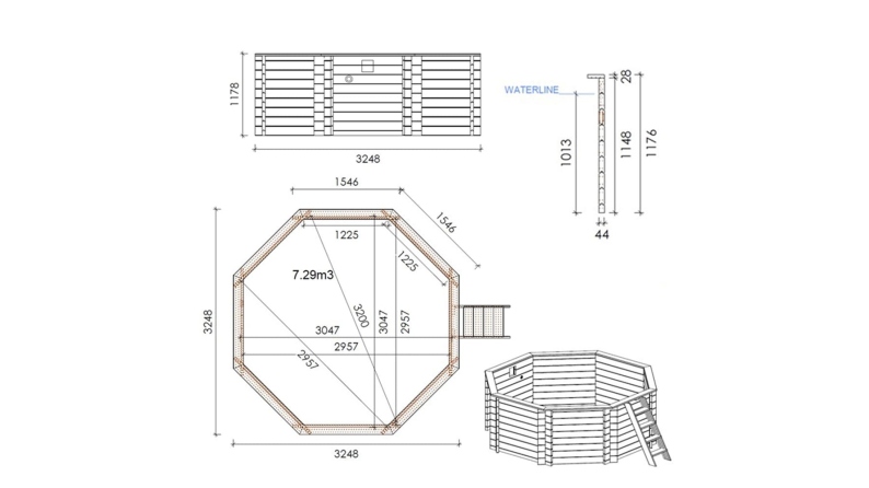 Piscina in legno Coral 3.25x3.25 - H.1.18 m autoportante