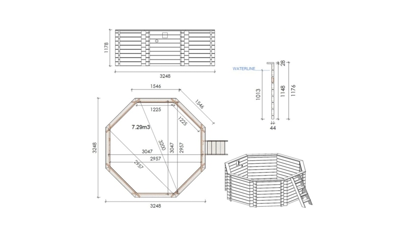 Piscina in legno Coral 3.25x3.25 - H.1.18 m autoportante