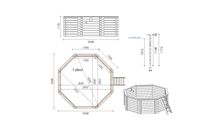 Piscina in legno Coral 3.25x3.25 - H.1.18 m autoportante