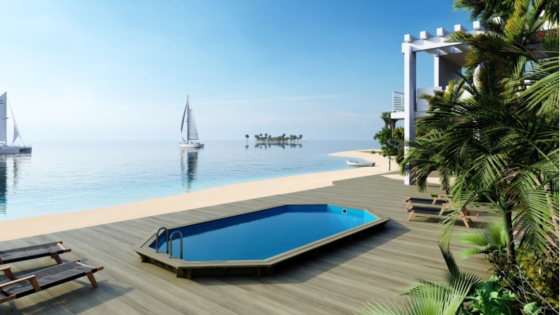 Piscina in legno Nemo 7.3x3.97 - H.1.45 m con profilo da cementare