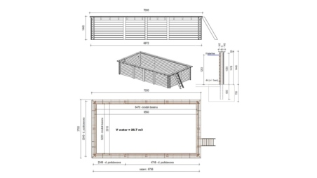 Piscina in legno Aqua 7x3.75 - H.1.45 m con profilo da cementare