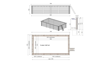 Piscina in legno Aqua 7x3.75 - H.1.45 m con profilo da cementare