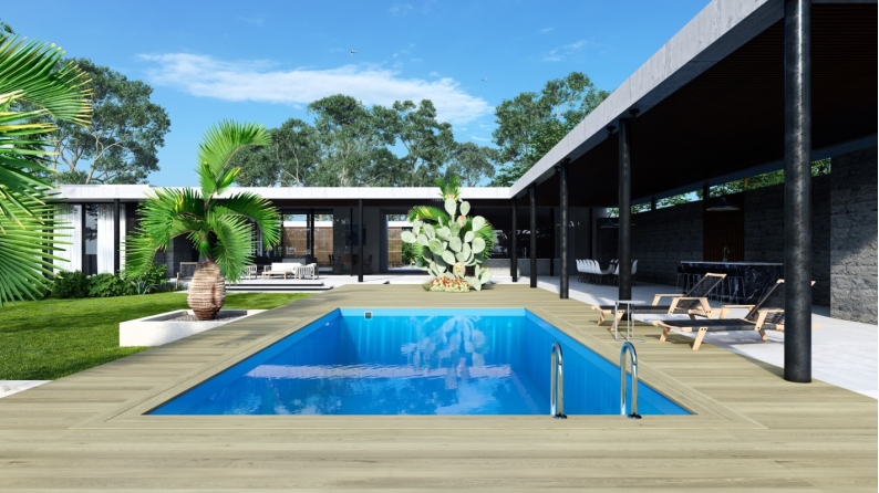 Piscina in legno Aqua 8.5x4.35 - H.1.45 m con profilo da cementare