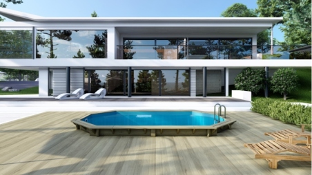 Piscina in legno Nemo 5.79x3.49 - H.1.45 m su telaio senza cementazione