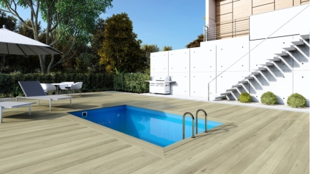 Piscina in legno Aqua 4.65x2.85 - H.1.24 m su telaio senza cementazione
