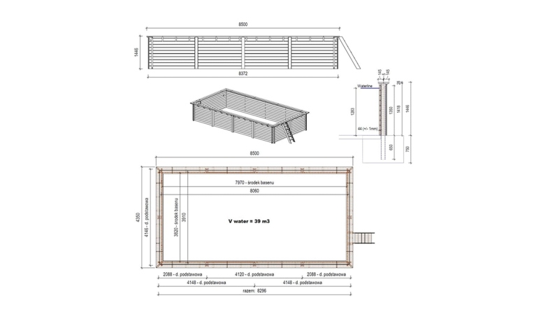 Piscina in legno Aqua 8.5x4.35 - H.1.45 m fissate su calcestruzzo esistente