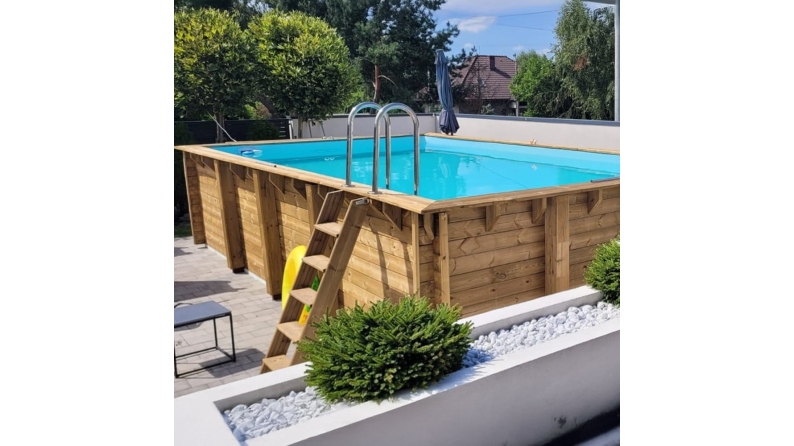Piscina in legno Aqua 8.5x4.35 - H.1.45 m fissate su calcestruzzo esistente