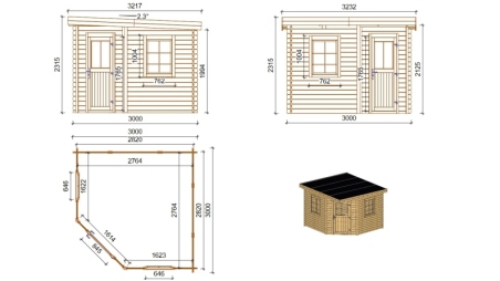 Casetta da giardino in legno - 8m2 - 3x3m - impregnata - 28mm - colore: marrone