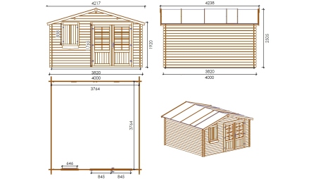 Casetta da giardino in legno - 16m2 - 4x4m - 28mm - colore: naturale