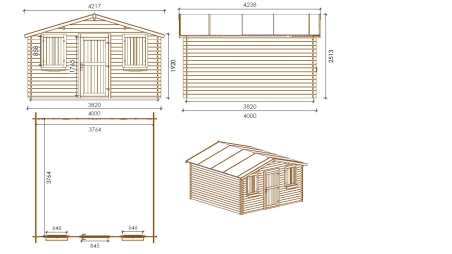 Casetta da giardino in legno - 16m2 - 4x4m - impregnata - 28mm - colore: marrone