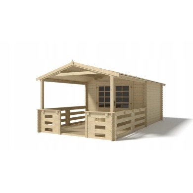 Casetta da giardino in legno con veranda e tettoia - 18m2 - 3x3m - 28mm - colore: naturale