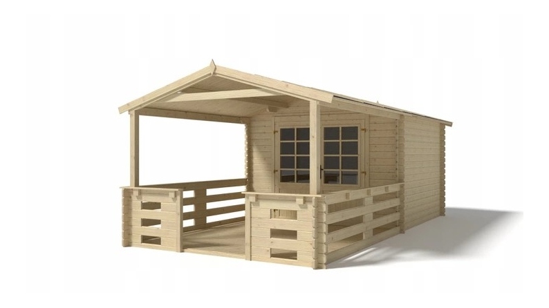 Casetta da giardino in legno con veranda e tettoia - 18m2 - 3x3m - 28mm - colore: naturale