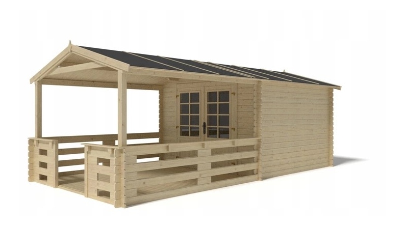 Casetta da giardino in legno con veranda e tettoia - 18m2 - 3x3m - 28mm - colore: naturale