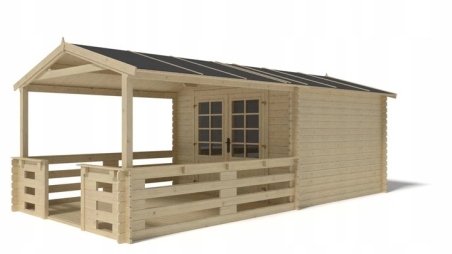 Casetta da giardino in legno con veranda e tettoia - 18m2 - 3x3m - 28mm - colore: naturale