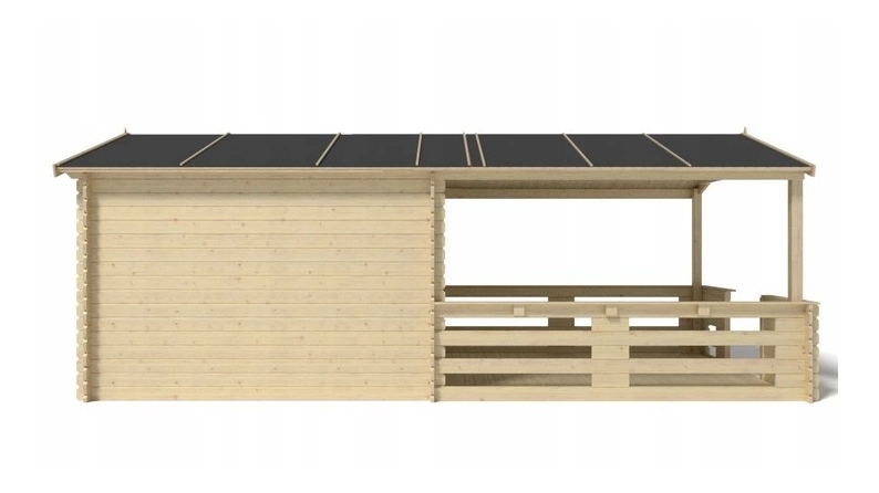 Casetta da giardino in legno con veranda e tettoia - 18m2 - 3x3m - 28mm - colore: naturale