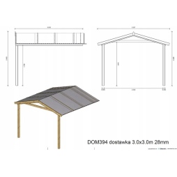 Casetta da giardino in legno con veranda e tettoia - 18m2 - 3x3m - impregnata - 28mm - colore: 