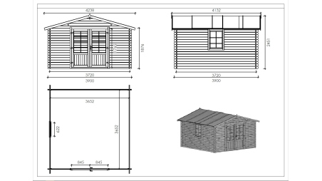Casetta da giardino in legno - 15.2m2 - 3.9x3.9m - impregnata - 34mm - colore: marrone
