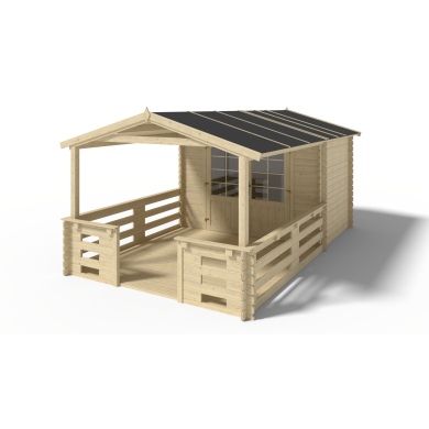 Casetta da giardino in legno con veranda e tettoia - 15m2 - 3x2m - 28mm - colore: naturale