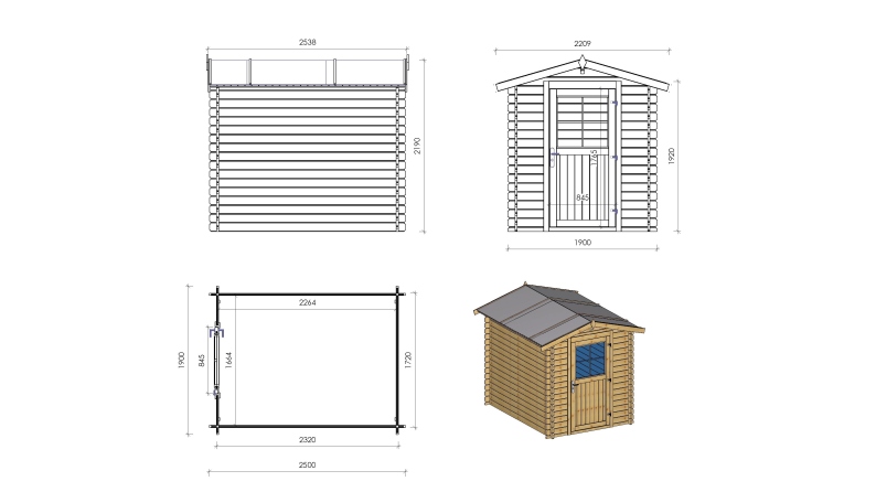 Casetta da giardino in legno - 4.75m2 - 1.9x2.5m - 28mm - colore: naturale