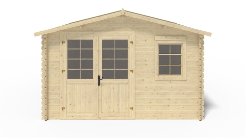 Casetta da giardino in legno con veranda e tettoia - 24m2 - 4x4m - 40mm - colore: naturale