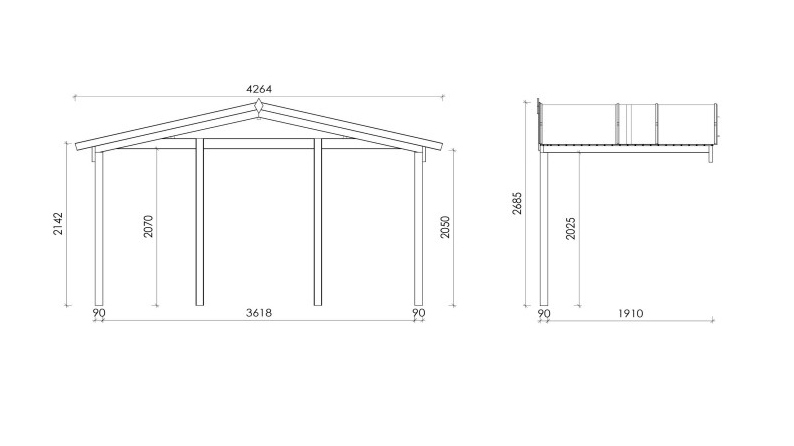 Casetta da giardino in legno con veranda e tettoia - 24m2 - 4x4m - 40mm - colore: naturale