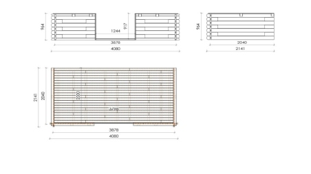 Casetta da giardino in legno con veranda e tettoia - 24m2 - 4x4m - 40mm - colore: naturale