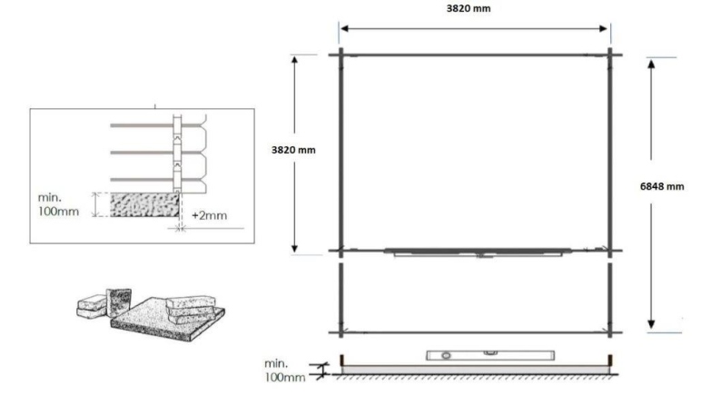 Casetta da giardino in legno con veranda e tettoia - 28m2 - 4x4m - 40mm - colore: naturale