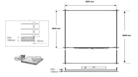 Casetta da giardino in legno con veranda e tettoia - 28m2 - 4x4m - 40mm - colore: naturale