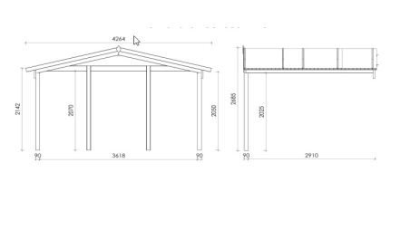 Casetta da giardino in legno con veranda e tettoia - 28m2 - 4x4m - 40mm - colore: naturale