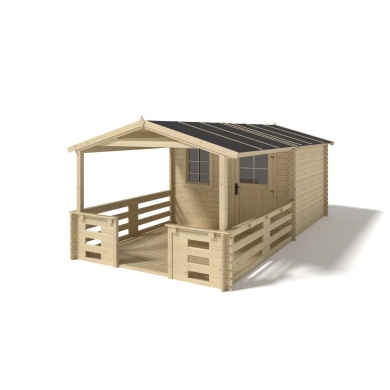 Casetta da giardino in legno con veranda e tettoia - 16.5m2 - 3x2.5m - 28mm - colore: naturale