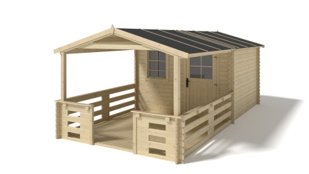 Casetta da giardino in legno con veranda e tettoia - 16.5m2 - 3x2.5m - 28mm - colore: naturale