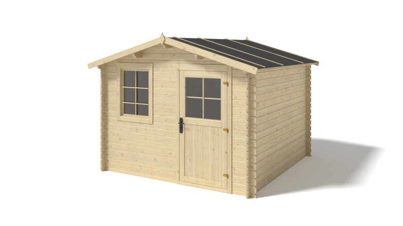 Casetta da giardino in legno con veranda e tettoia - 16.5m2 - 3x2.5m - 28mm - colore: naturale