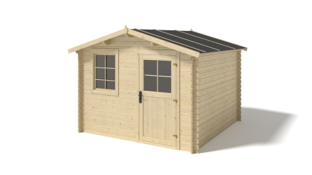 Casetta da giardino in legno con veranda e tettoia - 16.5m2 - 3x2.5m - 28mm - colore: naturale