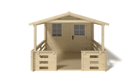 Casetta da giardino in legno con veranda e tettoia - 16.5m2 - 3x2.5m - 28mm - colore: naturale