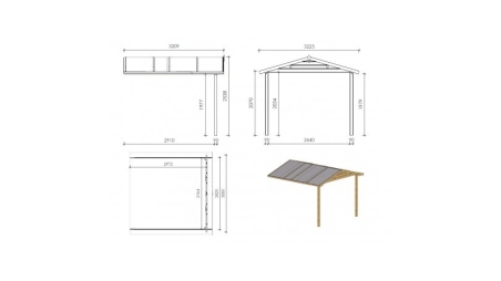 Casetta da giardino in legno con veranda e tettoia - 15m2 - 3x2m - 28mm - colore: naturale