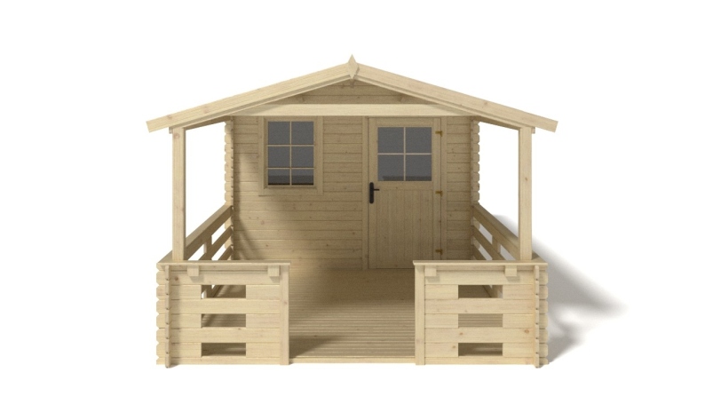 Casetta da giardino in legno con veranda e tettoia - 15m2 - 3x2m - 28mm - colore: naturale