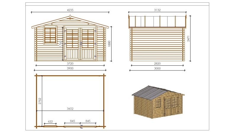 Casetta da giardino in legno - 11.7m2 - 3.9x3m - impregnata - 34mm - colore: marrone