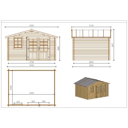 Casetta da giardino in legno - 11.7m2 - 3.9x3m - impregnata - 34mm - colore: 