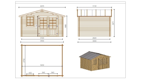 Casetta da giardino in legno - 11.7m2 - 3.9x3m - impregnata - 34mm - colore: marrone