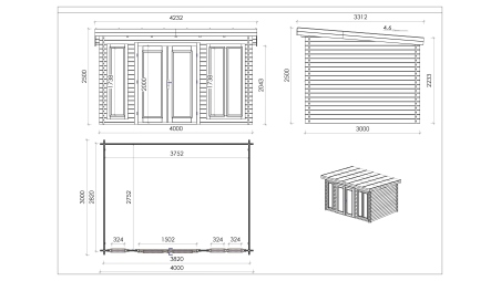 Casetta da giardino in legno - 12m2 - 4x3m - 34mm - colore: naturale