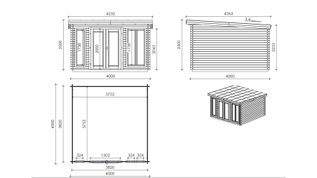 Casetta da giardino in legno - 16m2 - 4x4m - 34mm - colore: naturale
