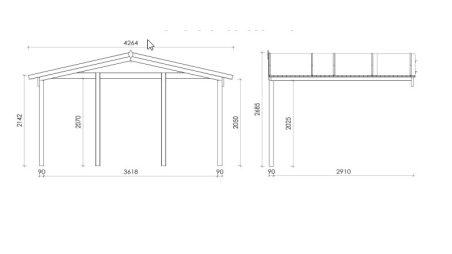 Casetta da giardino in legno con veranda e tettoia - 28m2 - 4x4m - 40mm - colore: naturale