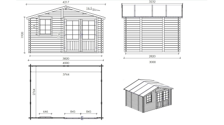 Casetta da giardino in legno - 12m2 - 4x3m - 28mm - colore: naturale