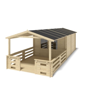 Casetta da giardino in legno con veranda e tettoia - 21m2 - 3x4m - 28mm - colore: naturale