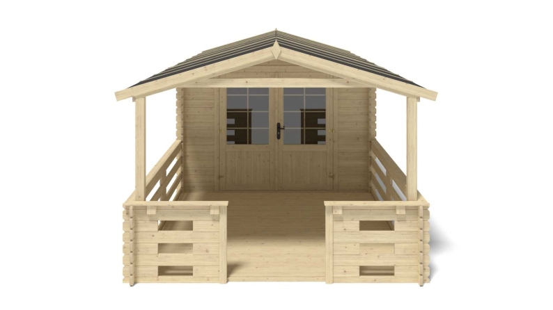 Casetta da giardino in legno con veranda e tettoia - 21m2 - 3x4m - 28mm - colore: naturale