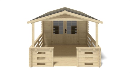 Casetta da giardino in legno con veranda e tettoia - 21m2 - 3x4m - 28mm - colore: naturale