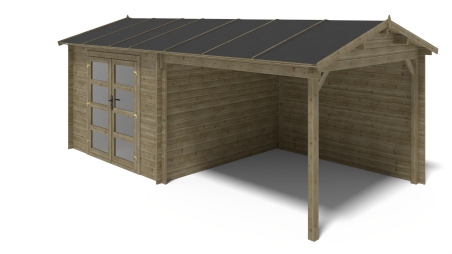 Casetta da giardino in legno - 17.4m2 - 5.79x3m - impregnata - 28mm - colore: verde